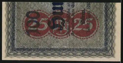 Notgeld Düren 1921, 25 Pfennig, Gutschein mit blauem und rotem Druck