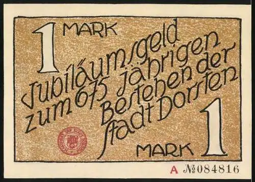 Notgeld Dorsten, 1 Mark, Jubiläumsgeld zum 675-jährigen Bestehen der Stadt Dorsten, Stadtansicht