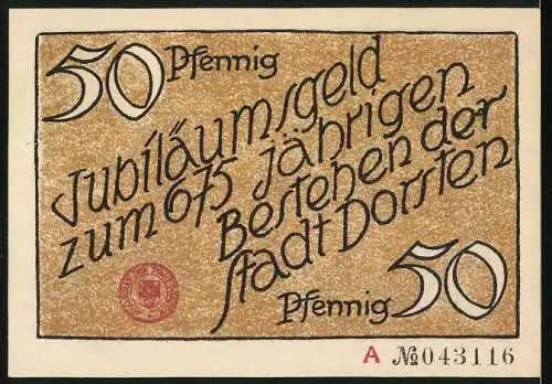 Notgeld Dorsten, 50 Pfennig, Marktplatz und Jubiläumsgeld zum 675-jährigen Bestehen der Stadt Dorsten