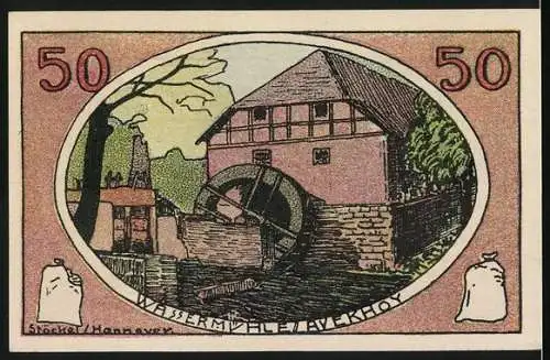 Notgeld Neustadt a. R., 1921, 50 Pfennig, Wassermühle Jakenhof, Kreissparkasse, Gültigkeit bis 1. April 1922