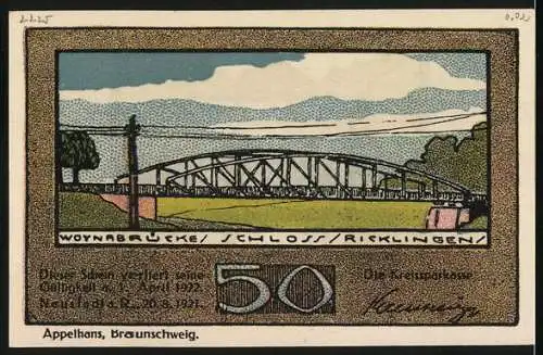 Notgeld Neustadt a. R. 1921, 50 Pfennig, Motiv: Pavillon und Brücke