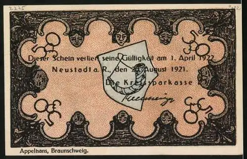 Notgeld Neustadt a. R. 1921, 50 Pfennig, Stiftskirche und Gültigkeit bis 1. April 1922