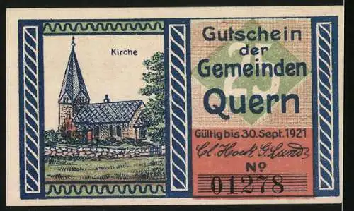 Notgeld Quern, 1921, 25 Pf, Gemeindewappen und Kirche