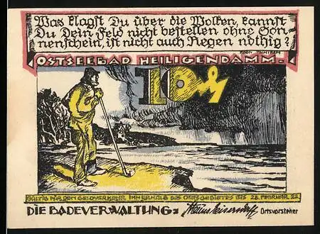 Notgeld Ostseebad Heiligendamm, 1921, 10 Pfennig, Felderbestellung bei Regen, Felsen