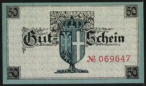 Notgeld Neuss, 1919, 50 Pfennig, Stadtwappen und Stadtansicht