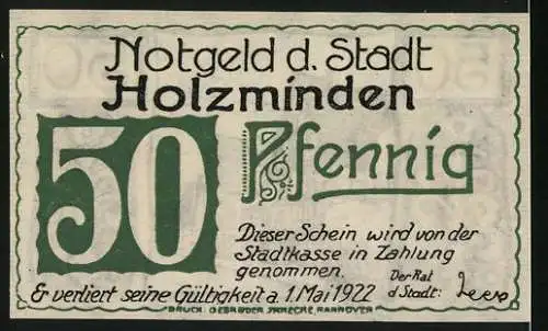 Notgeld Holzminden 1922, 50 Pfennig, Fachwerkhäuser und Verzierungsmuster