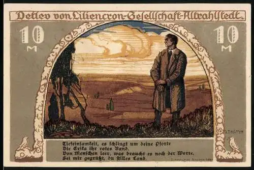 Notgeld Altrahlstedt, 1922, 10 Mark, Tiefeinsamkeit und Liliencrons Grabstätte