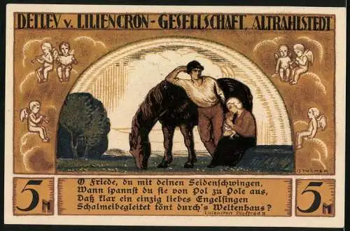 Notgeld Altrahlstedt, 1921, 5 Mark, Detlev von Liliencron-Gesellschaft, Bildnis von Detlev von Liliencron und Gedicht