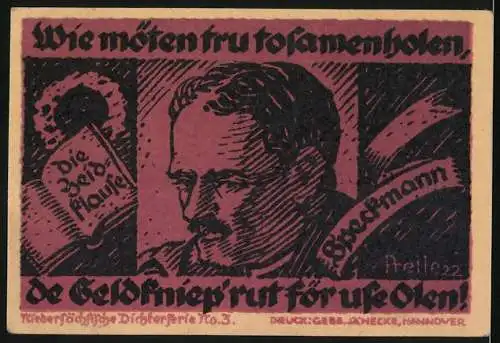 Notgeld Hannover 1922, 5 Mark, Altersfürsorge und Brechtmann Abbildung