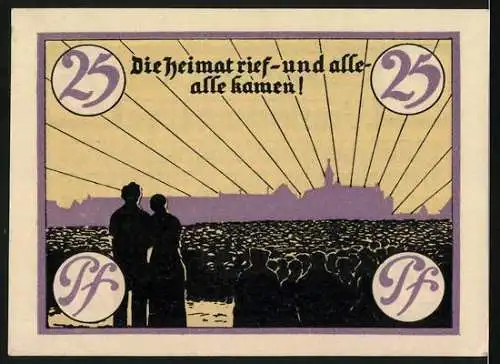 Notgeld Marienburg Wpr, 1920, 25 Pfennig, Stadgeld der Stadt Marienburg zur Volksabstimmung am 11. Juli 1920