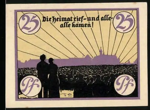 Notgeld Marienburg, 1920, 25 Pf, Stadtgeld mit Volksabstimmung und Menschenmenge