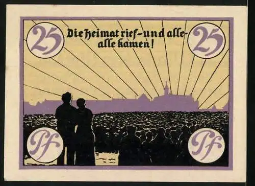 Notgeld Marienburg Wpr. 1920, 25 Pfennig, Stadtgeld zur Erinnerung an Volksabstimmung am 11. Juli 1920