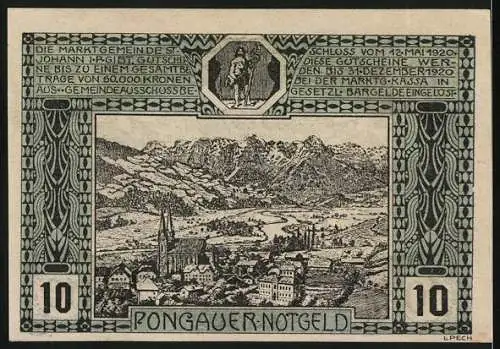 Notgeld St. Johann, 1920, 10 Heller, Tiere und Landschaftsabbildung