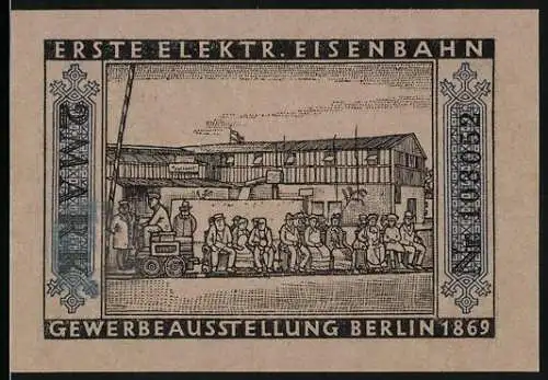 Notgeld Berlin, 1922, 2 Mark, Erste elektrische Eisenbahn Gewerbeausstellung 1869