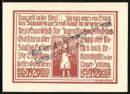 Notgeld Neufelden 1920, 50 Heller, Bezirksausschuss für Jugendschutz und Freizeiten, Landschaftsmotive