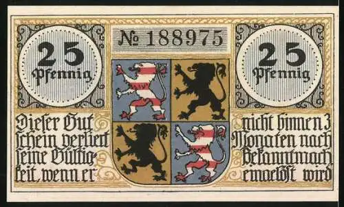 Notgeld Hildburghausen, 25 Pfennig, Stadtansicht und Wappen, Nr. 188975