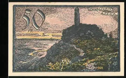 Notgeld Jena, 1921, 50 Pf, Leuchtturm und Wappenillustrationen
