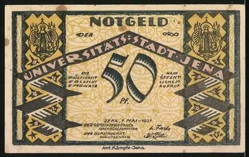 Notgeld Jena 1921, 50 Pf, Fuchsturm und Adler