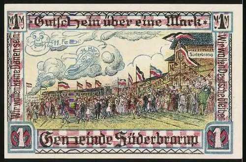 Notgeld Süderbrarup, 1 Mark, Baum & Wappen, Festveranstaltung