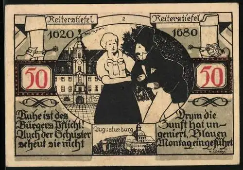 Notgeld Weissenfels 1921, 50 Pfennig, Reiterstiefel 1620-1680 und Stadtwappen