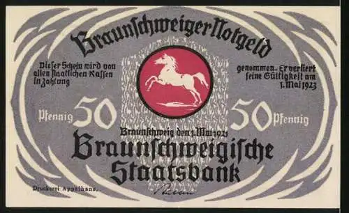 Notgeld Braunschweig 1921, 50 Pfennig, Regenstein-Motiv, Braunschweiger Staatsbank