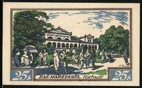 Notgeld Braunschweig 1921, 25 Pf, Vorderseite Kurhaus Bad Harzburg, Rückseite Braunschweiger Staatsbank mit Pferd