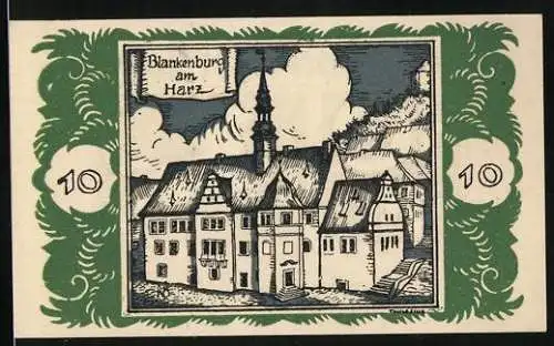 Notgeld Braunschweig 1921, 10 Pfennig, Blankenburg am Harz und Pferd der Braunschweigischen Staatsbank