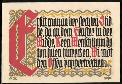Notgeld Schöppenstedt, 1921, 50 Pfennig, Fachwerkhäuser und Inschrift in Frakturschrift
