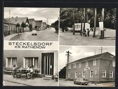 AK Rathenow-Steckelsdorf, Gasthof Steckelsdorf, Campingplatz und Strassenansicht