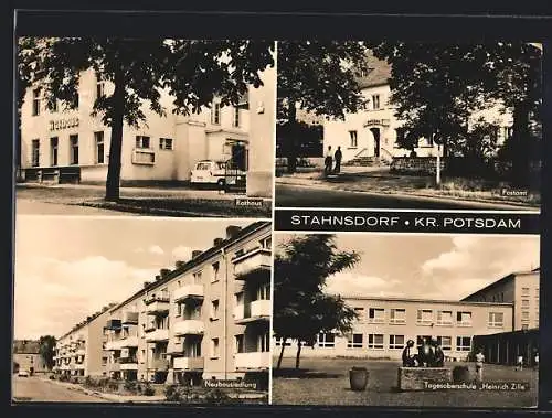 AK Stahnsdorf /Kr. Potsdam, Rathaus, Neubausiedlung, Tagesoberschule Heinrich Zille