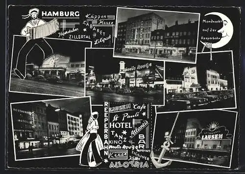 AK Hamburg-St.Pauli, Hotel, Restaurant und Cafés auf der Reeperbahn