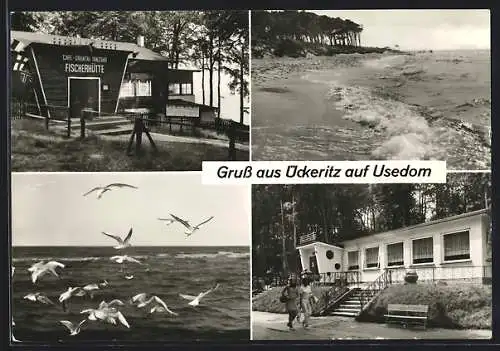 AK Ückeritz, Fischerhütte, Strandklause, Partie am Strand