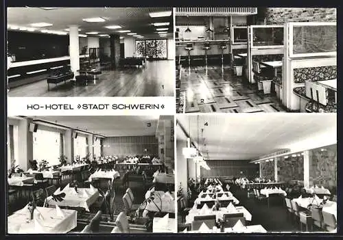 AK Schwerin, HO-Hotel Stadt Schwerin - Foyer, Grillbar, Restaurant