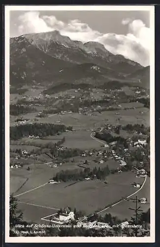 AK Schönau-Unterstein, Ortsansicht mit Berchtesgaden und Untersberg aus der Vogelschau