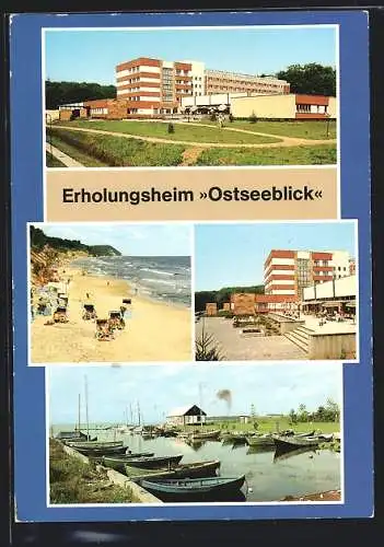 AK Ückeritz /Wolgast, Erholungsheim Ostseeblick, Strand und Hafen