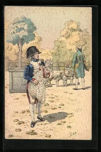 AK Napoleon hält sein Kind im Arm, Diener mit Schafgespann