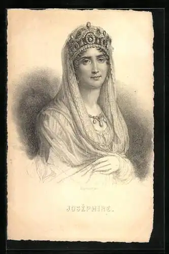 Künstler-Lithographie Die Kaiserin Joséphine mit Krone und Collier
