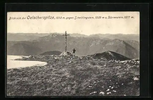 AK Gipfelkreuz, Blick von der Oetscherspitze gegen Scheiblingstein und Dürrenstein