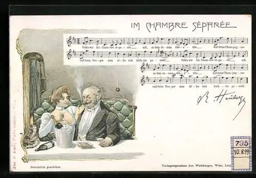 AK Herr und Dame trinken Sekt, Im Chambre Séparée, Lied mit Noten
