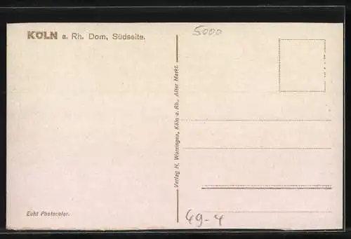 AK Köln a. Rh., St. Peter-Glocke, Dom, Südseite