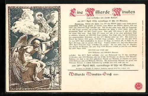 AK Eine Milliarde Minuten sind verflossen seit Christi Geburt, Berechnung zum 29. April 1902