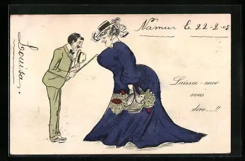 Künstler-AK Herr blickt Dame in den Ausschnitt