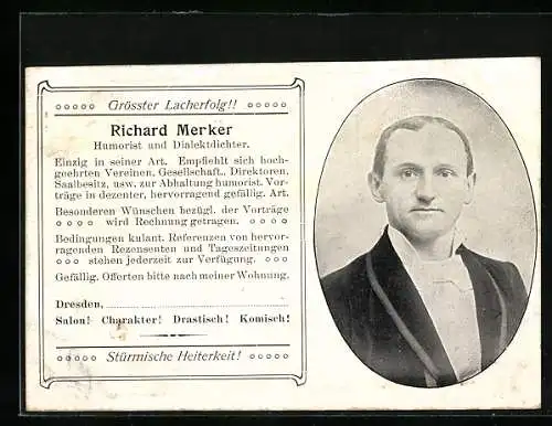 AK Humorist und Dialektdichter Richard Merker