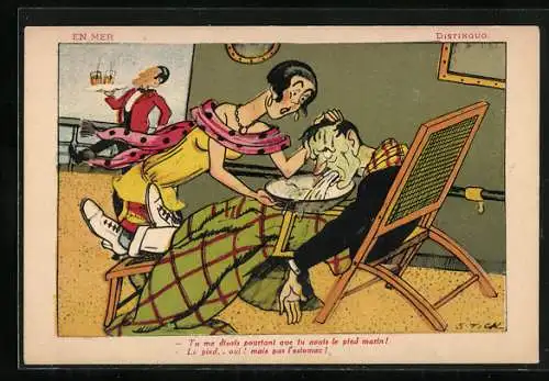 Künstler-AK Mann erbricht in eine Schüssel