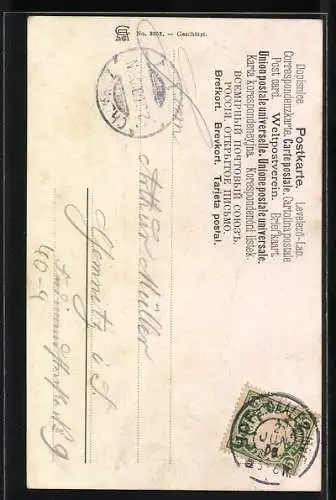 Künstler-AK Mann trinkt aus einem Fass