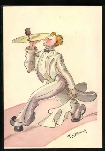 Künstler-AK Kellner in stolzer Haltung