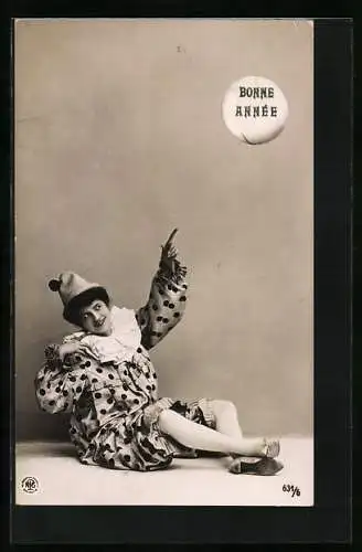 AK Harlekin mit Neujahrsgruss