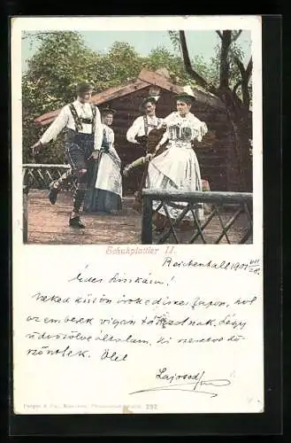 AK Alpenidyll mit Tanzpaaren beim Schuhplattler