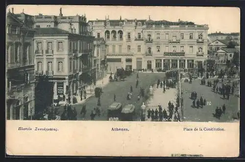 AK Athènes, Place de la Constitution, Strassenbahnen