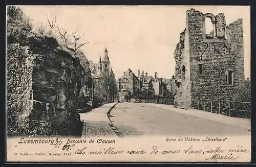 AK Luxembourg, Descente de Clausen, Ruine du Chateau Lützelburg